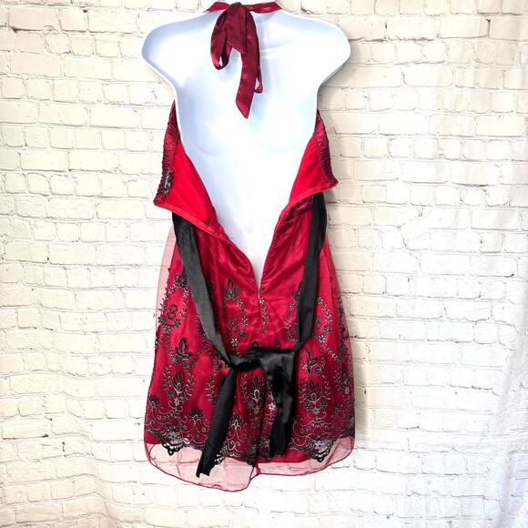 Sequin Hearts Jrs Burgundy Satin Halter Dress Sz 9 Tulle Layers Whimsigoth Fairy - Picture 2 of 12